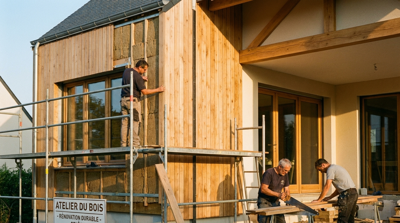 Isolation par l'extérieur avec bardage bois à Orléans